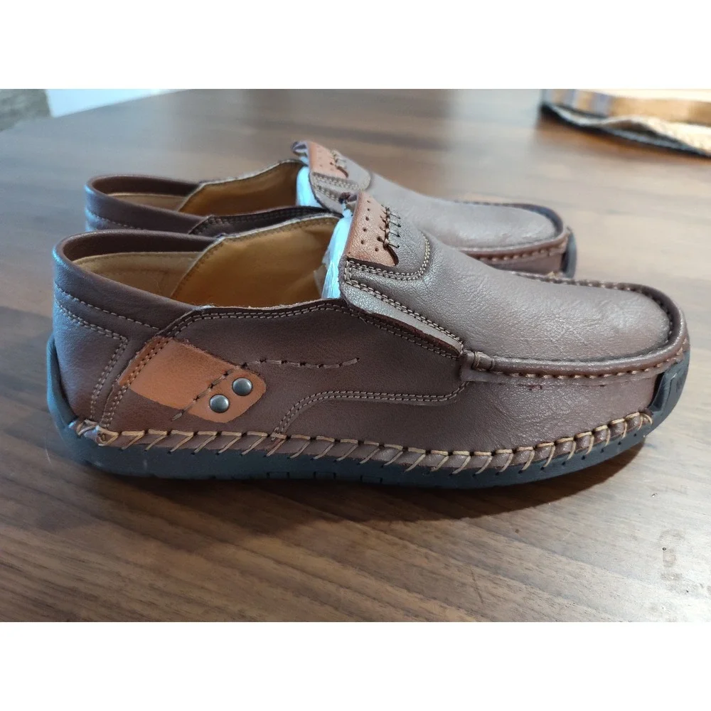 Greks Mens Brown Leather Slip On Loafers Casual Driving Shoes Size 38 EU 6 US